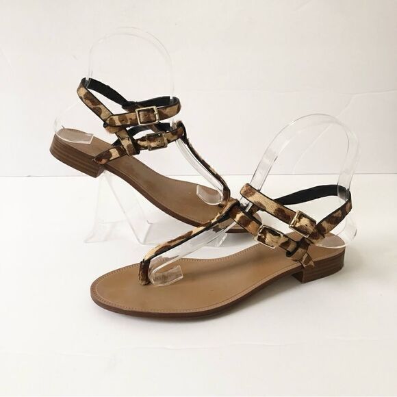 Zara leopard print real calf hair strappy thong sandals woman’s size 36 - Picture 1 of 10